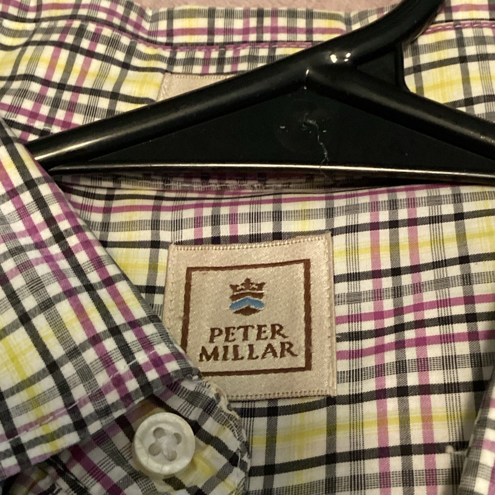 Peter Millar Men's Yellow and Purple Plaid Shirt
